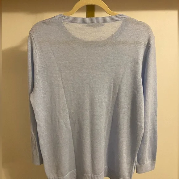 LOFT Light Blue Sweater with White Floral Detail - Picture 6 of 6